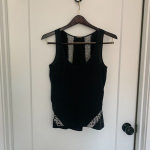 REBECCA MINKOFF Women's Black Silk & White Lace Blouse